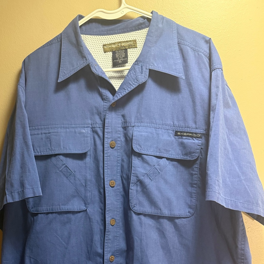 ExOfficio Men’s XL Fishing Hiking Outdoor Shirt‎ Blue Short Sleeve